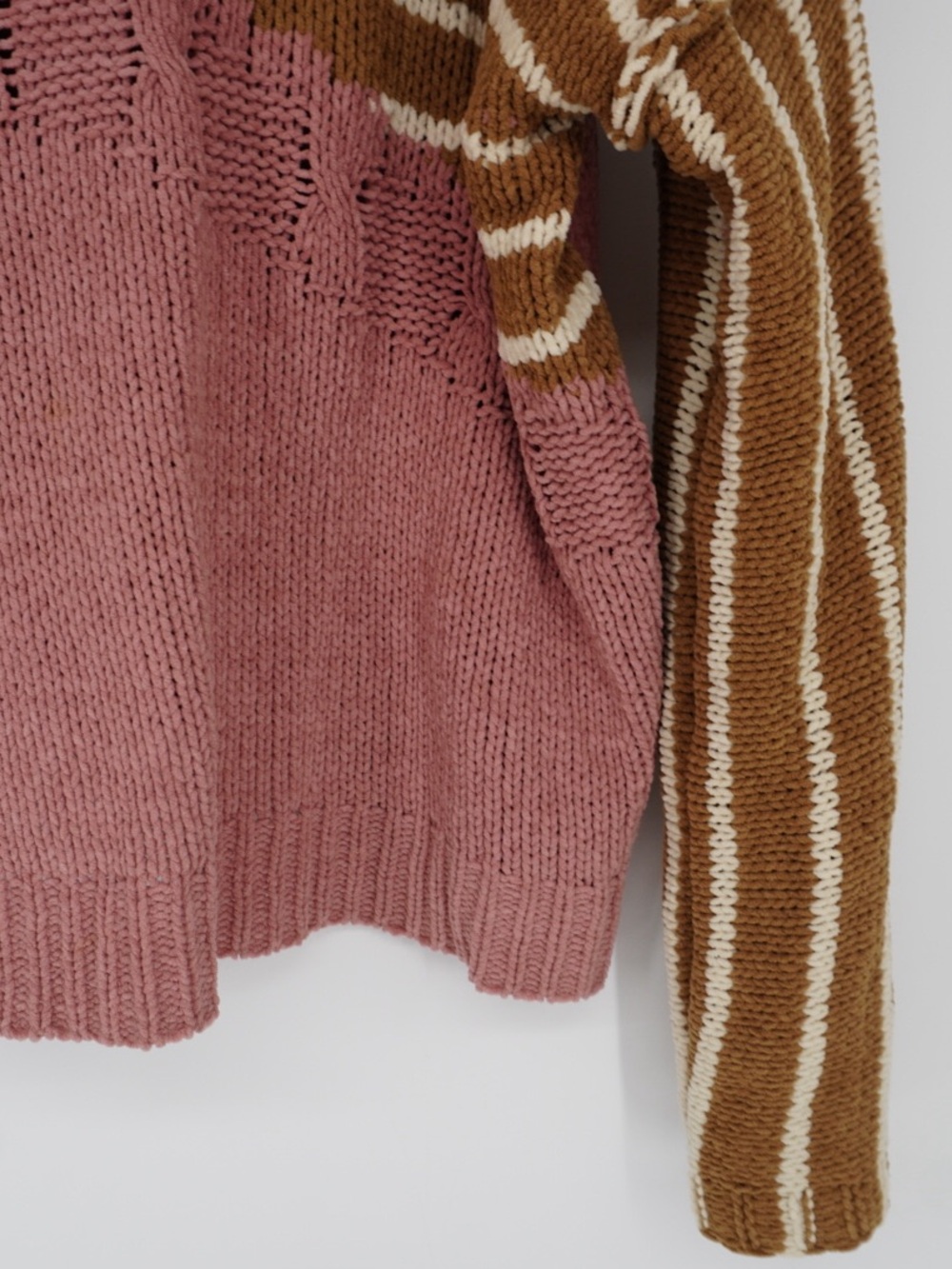 Pol Chenille Pink And Brown Floral Contrast Color Block Crochet OverSized M - Picture 7 of 14